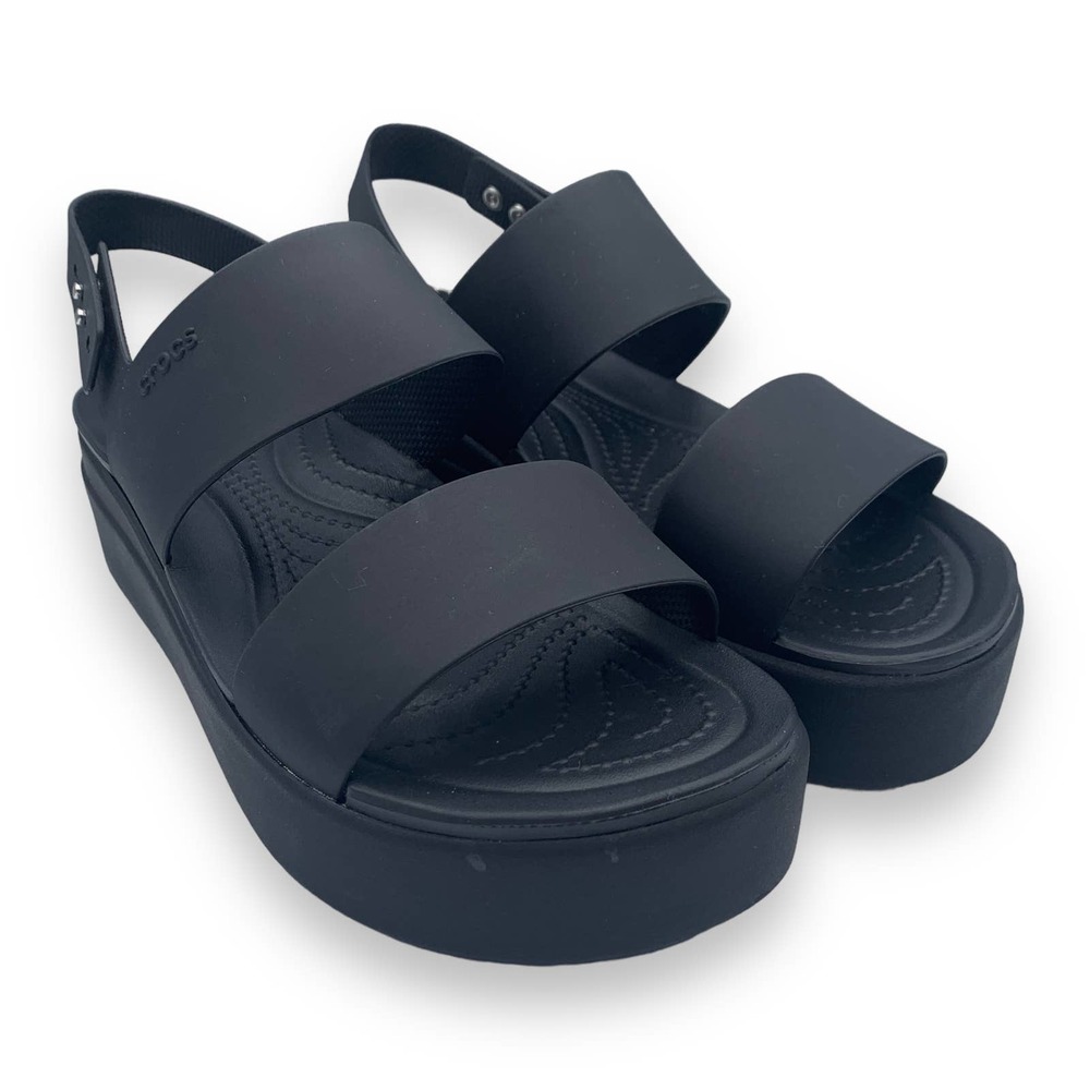 CROCS women’s all black Brooklyn Y2K style platform wedge sandals SZ 9